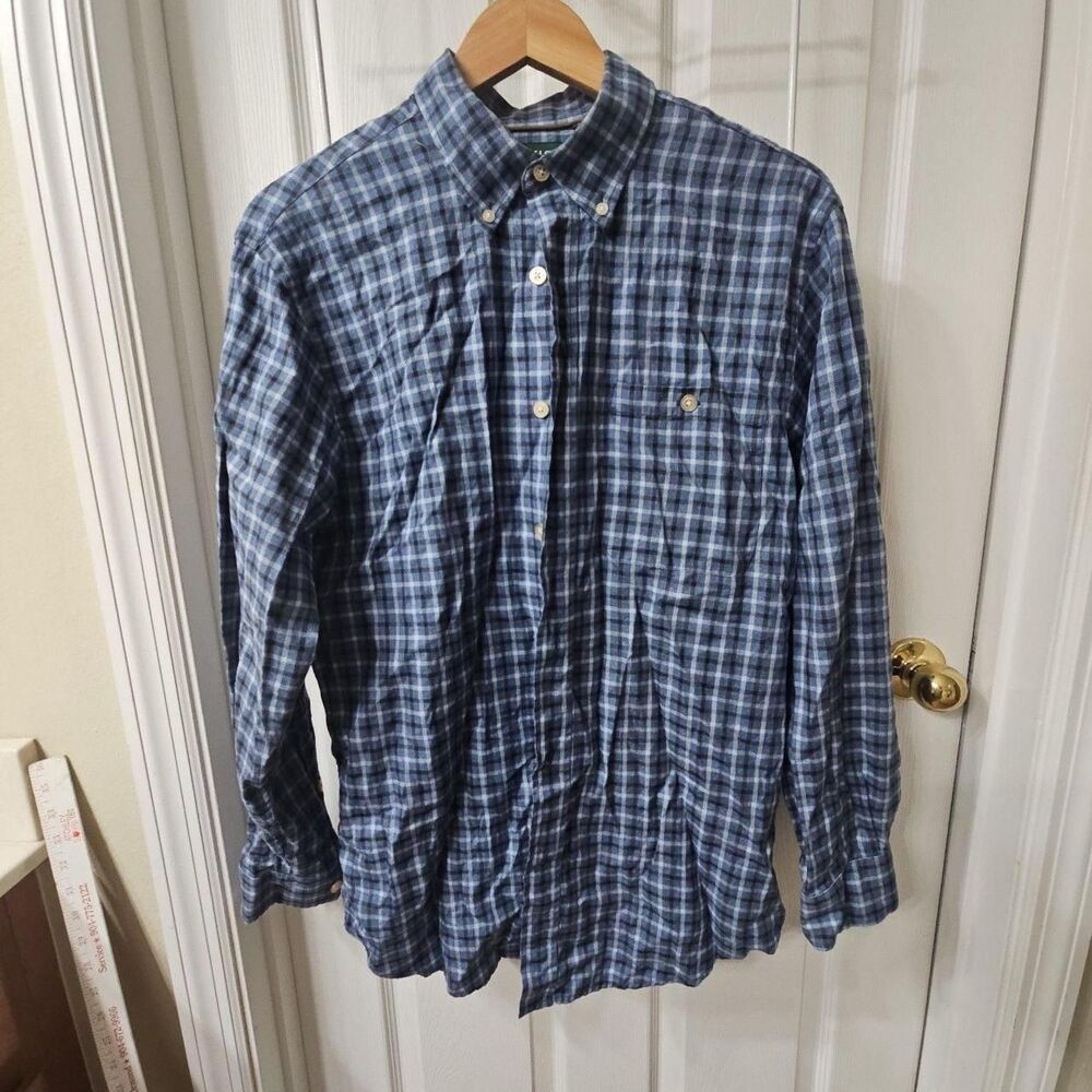 Orvis Men's Blue Plaid Button Down Shirt Size M